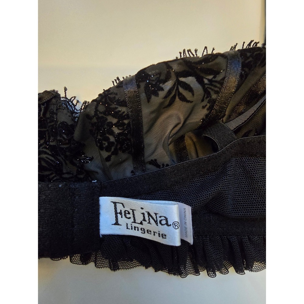Felina Archive Coquette Velvet Floral Sheer Balconette Bra Women 36B - Picture 7 of 10